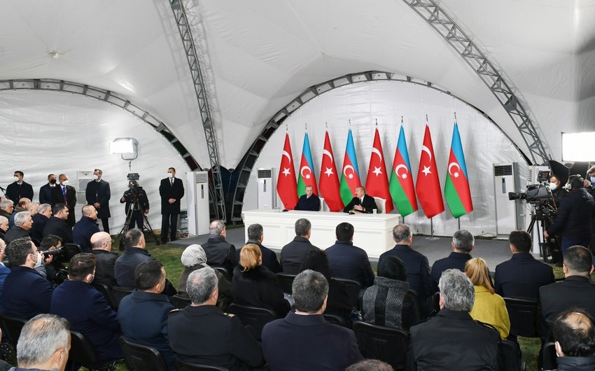 Azərbaycan və Türkiyə prezidentləri Zəngilanda mətbuata birgə bəyanatla çıxış ediblər