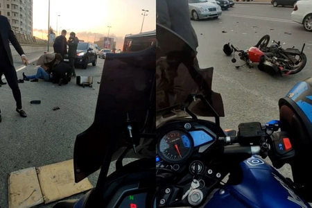 Bakıda avtomobil motosikletçini vurdu - VİDEO