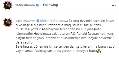 Xatirədən Məlahət Abbasovaya: 'Heç olmasa sakit oturun' - FOTO