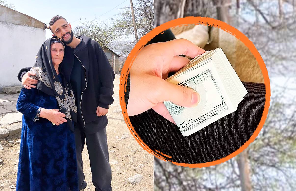 Hüseyn kəndə getdi, yaşlı nənəyə bir "paçka" dollar verdi - VİDEO