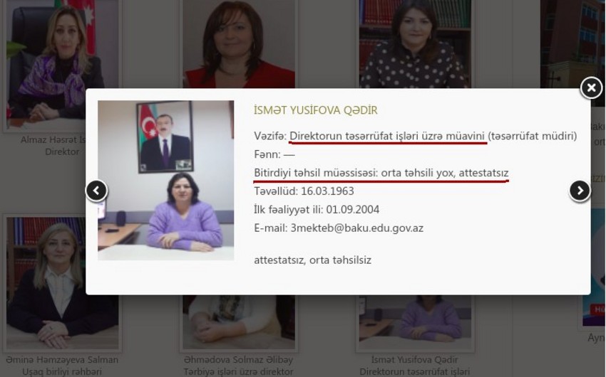 Orta təhsili olmayanı məktəbdə direktor müavini işləyir - Araşdırma aparılır