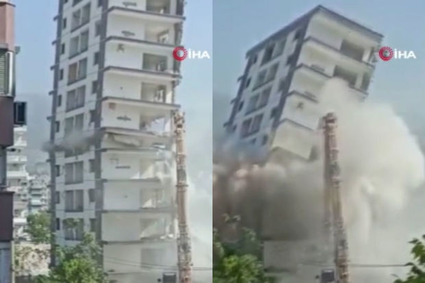 Türkiyədə çoxmərtəbəli yaşayış binasının vahimə dolu çökmə anı - VİDEO
