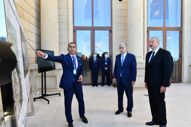 Əliyev və Tokayev Füzulidə uşaqlar üçün inşa ediləcək mərkəzin layihəsi ilə tanış olublar