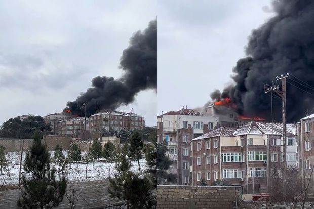 Abşeronda altımərtəbəli yaşayış binasında güclü yanğın başladı