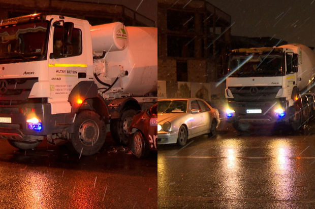 “Prius” betonqarışdıran avtomobilə çırpıldı: Xəsarət alan var - FOTO