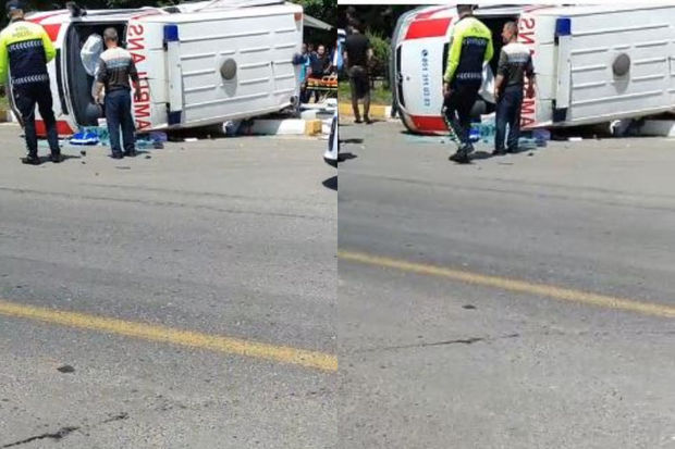 Azərbaycanda çağırışa gedən ambulans aşdı - VİDEO