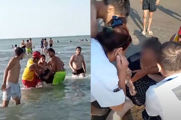 Bakıda dənizdə batma təhlükəsində olan qadın belə xilas edildi - VİDEO