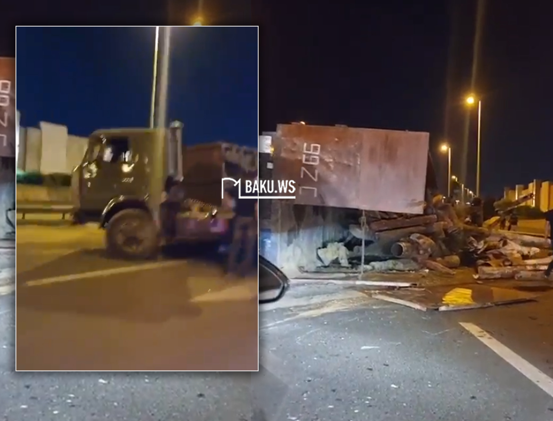 Mərdəkan yolunda qəza - Yük maşınının qoşqusu aşdı - VİDEO