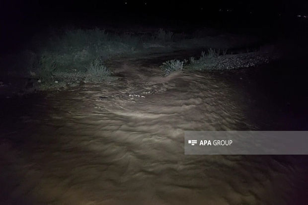 Goranboya güclü yağışdan sonra sel gəlib - FOTO