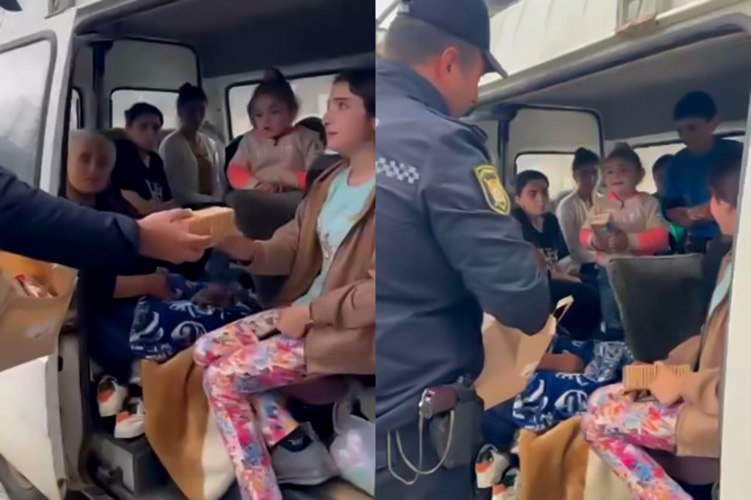 Azərbaycan polisi Qarabağın erməniəsilli sakinlərinə çörək məmulatları paylayıb - VİDEO