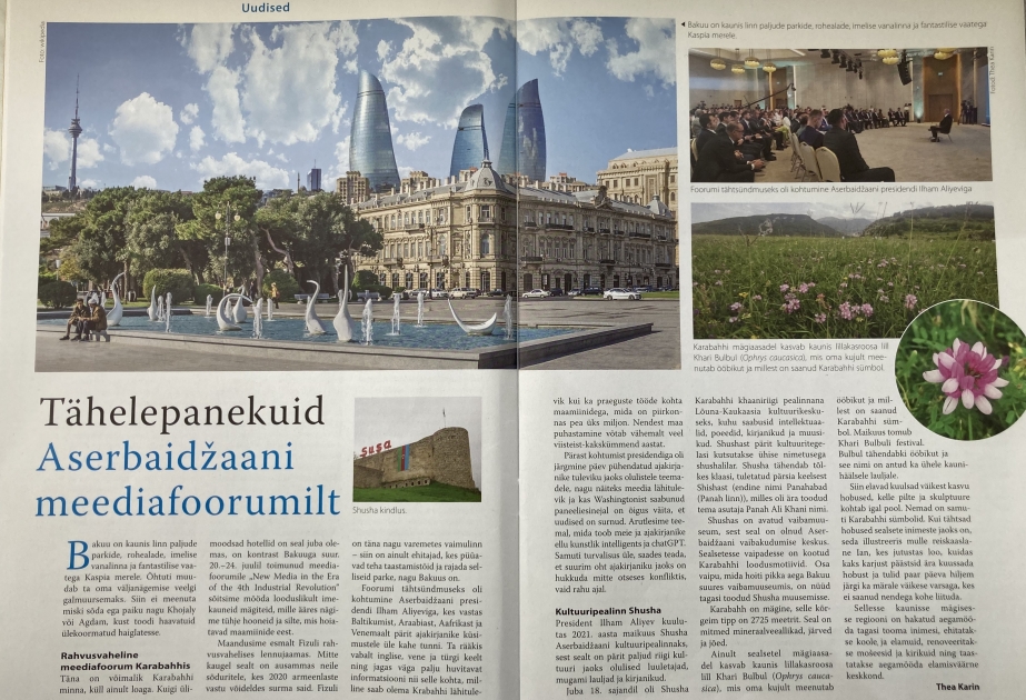 Estoniyalı jurnalist Şuşa Qlobal Media Forumundan yazıb