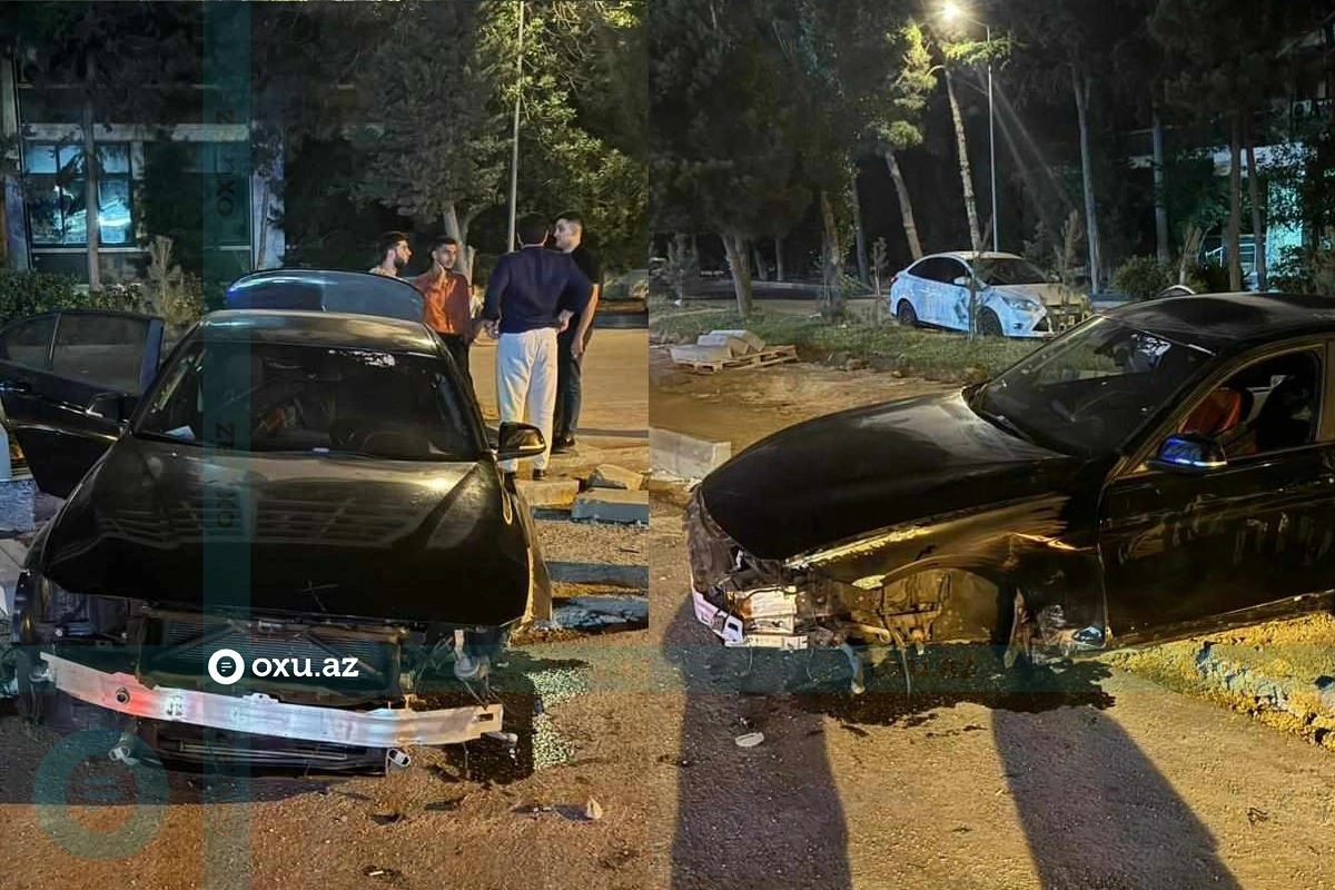 Bakıda BMW "Nissan"ı vurub səkiyə tulladı