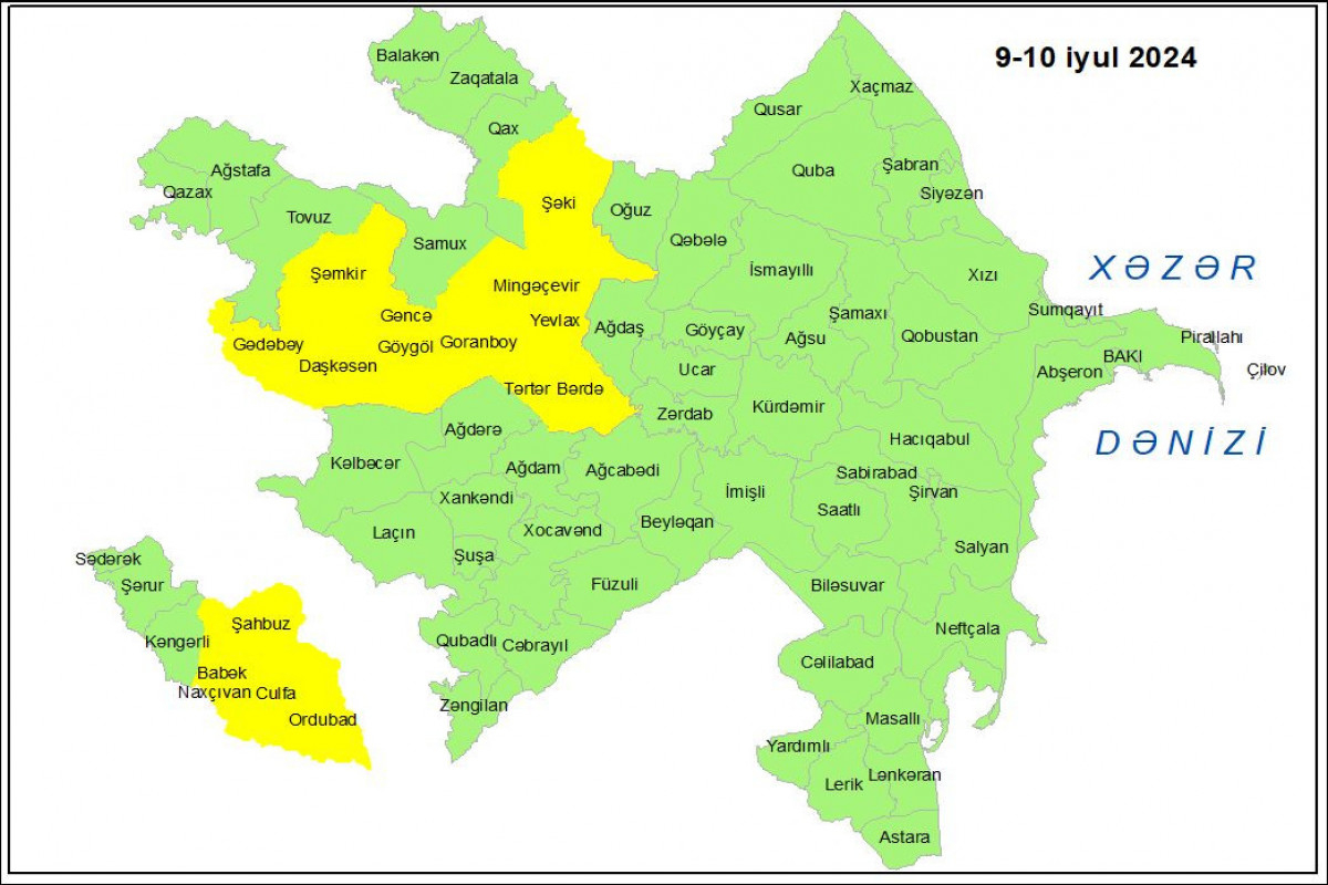 Azərbaycanın bu bölgələrinə sarı XƏBƏRDARLIQ EDİLDİ