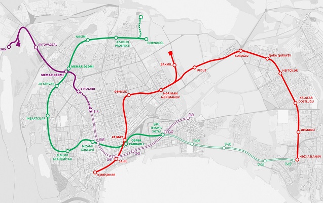 Bakıda yeni tikiləcək 10 metro stansiyası harada yerləşəcək? - Sxem