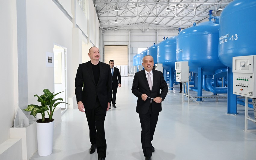 İlham Əliyev Yevlaxda qumsüzgəc texnologiyalı sutəmizləyici qurğunun açılışında iştirak edib