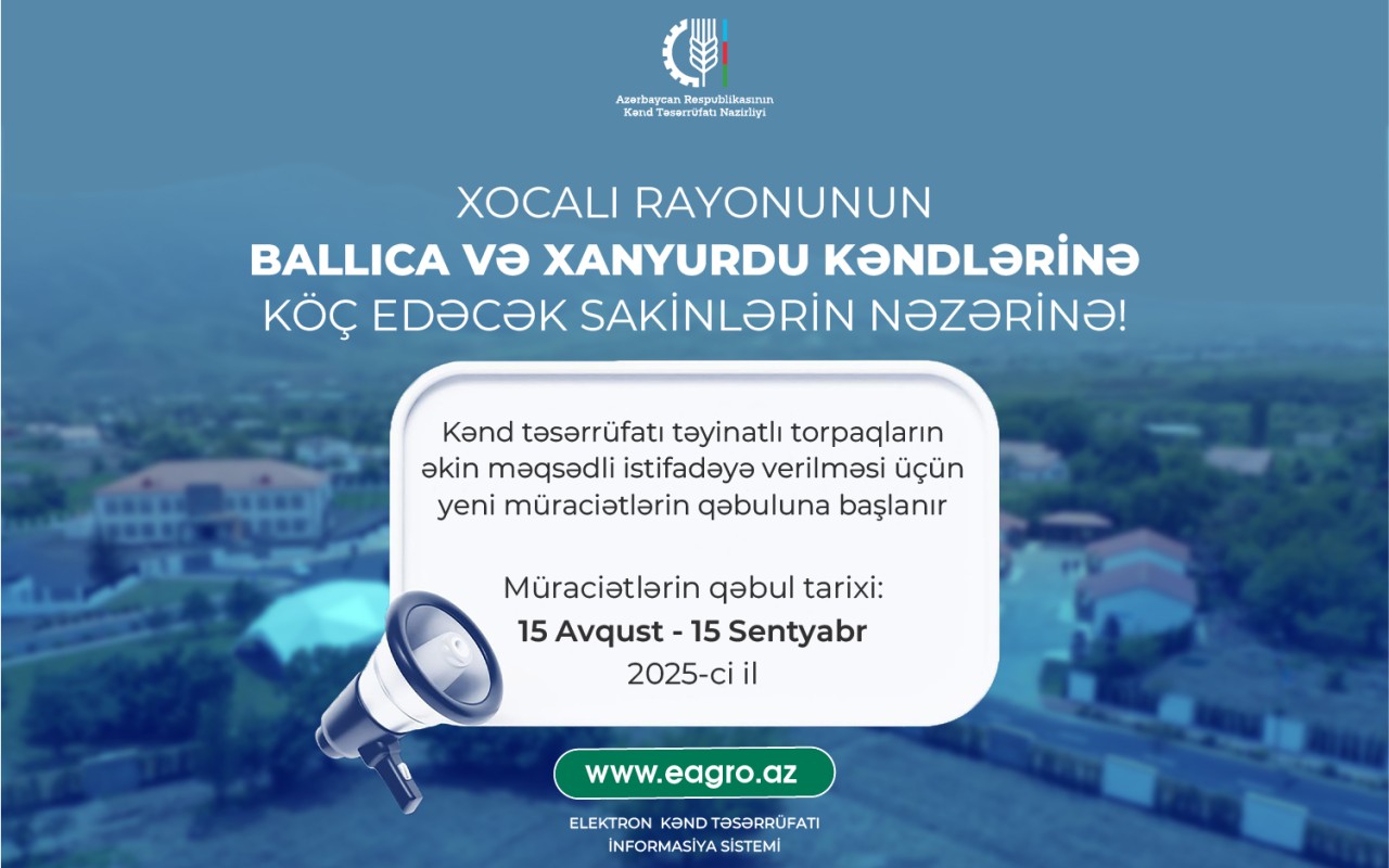 Xocalının Xanyurdu və Ballıca kənd sakinlərinə torpaq icarəsi üçün müraciət qəbulu başlayıb