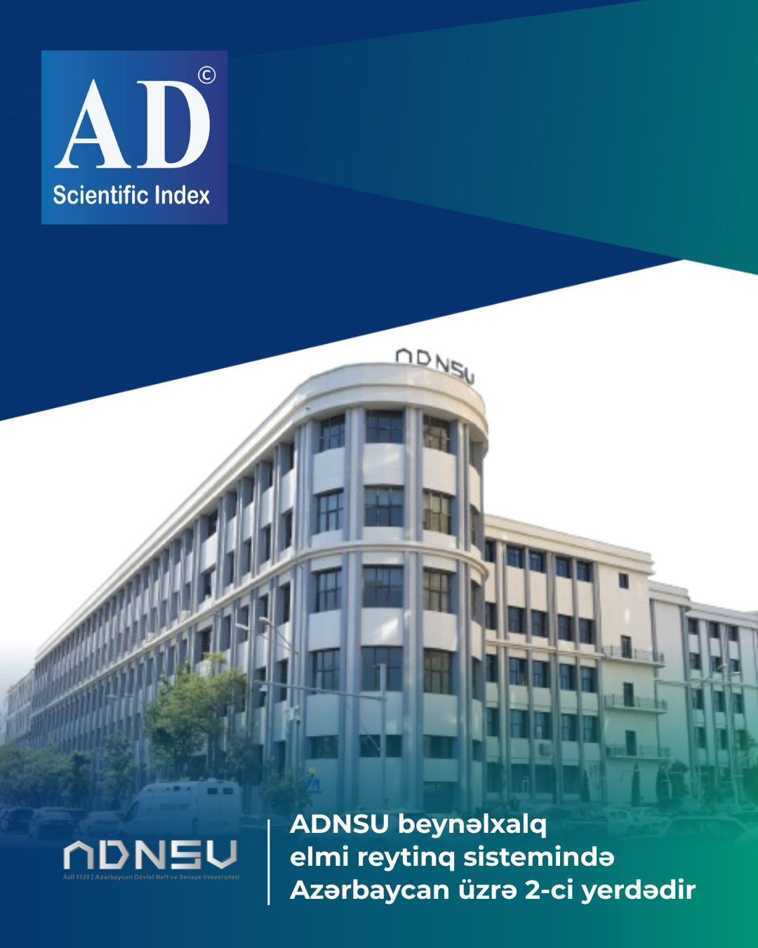 ADNSU “AD Scientific Index” beynəlxalq reytinqində Azərbaycan üzrə 2-ci yerdədir