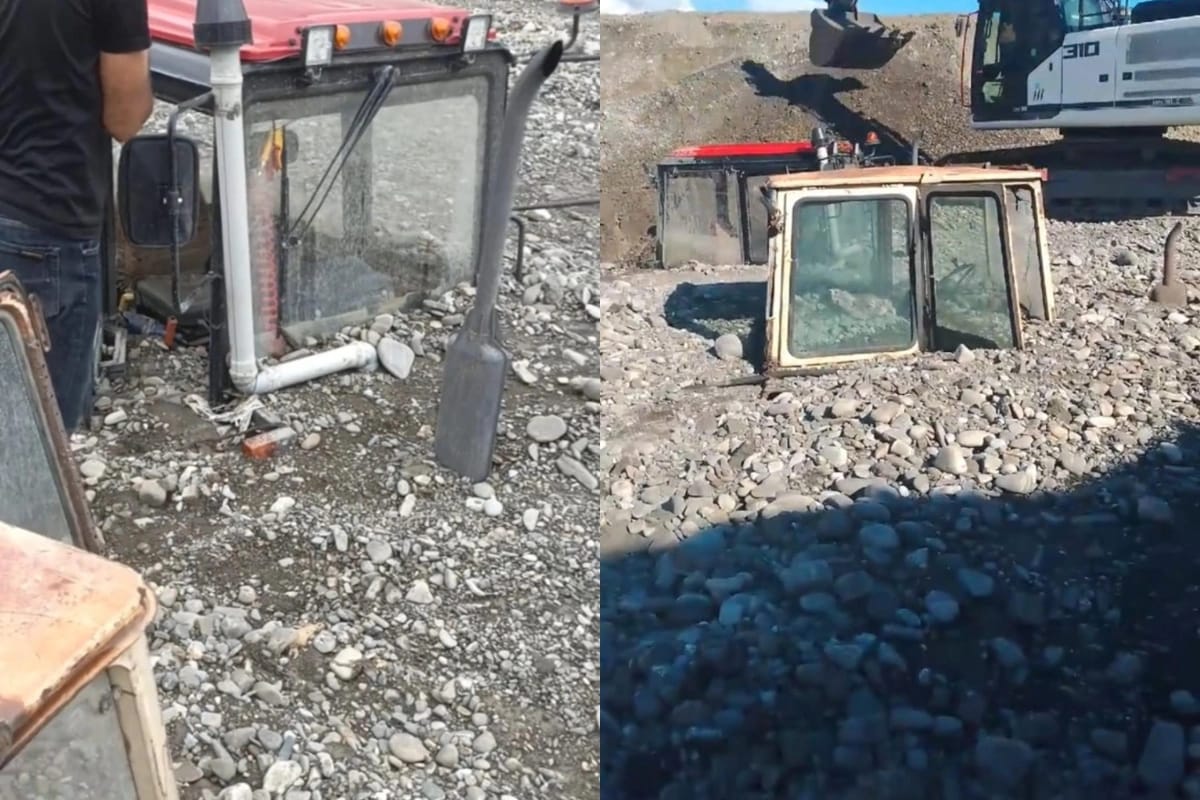Ağdaşda güclü sel: Traktorlar çınqılın altında qaldılar