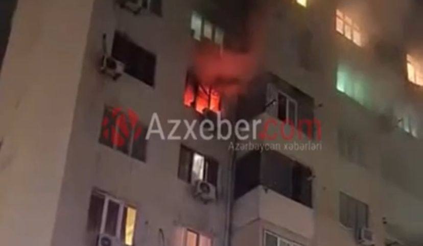 Abşeron Gənclər şəhərciyində binada yanğın - VİDEO