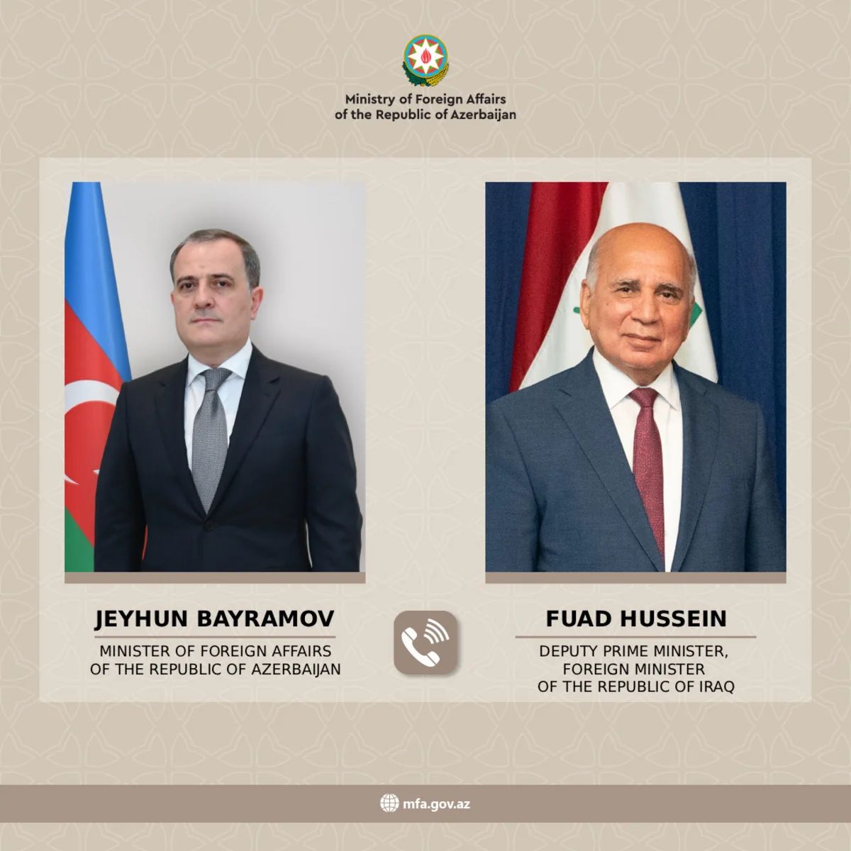 Azərbaycanın xarici işlər naziri İraqın Baş nazirinin müavini ilə danışıb