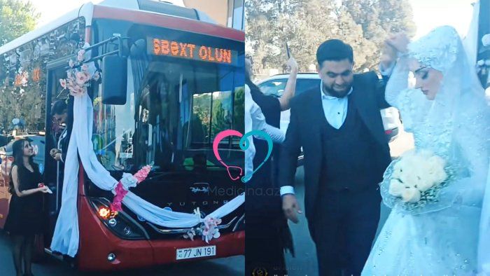 Azərbaycanda avtobus gəlin maşını oldu - VİDEO