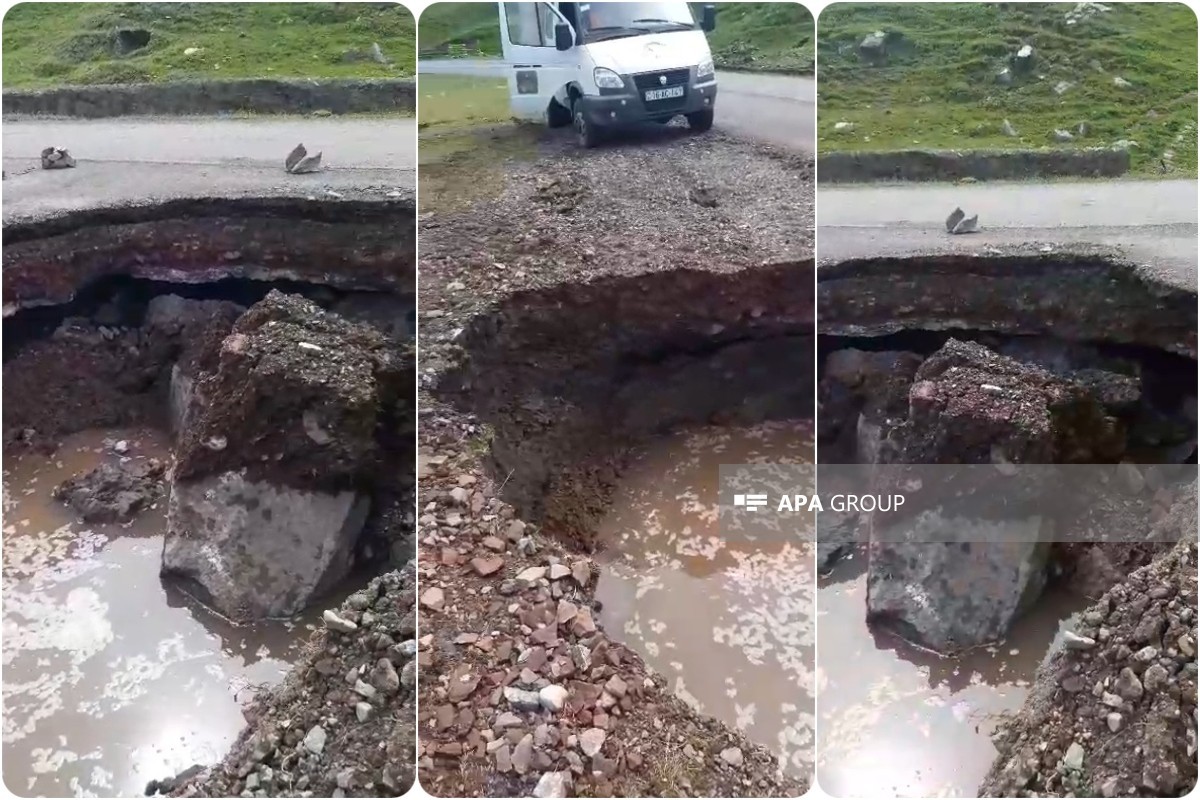 Daşkəsəndə sel suları ciddi fəsadlara səbəb olub, yol çöküb - FOTOLAR