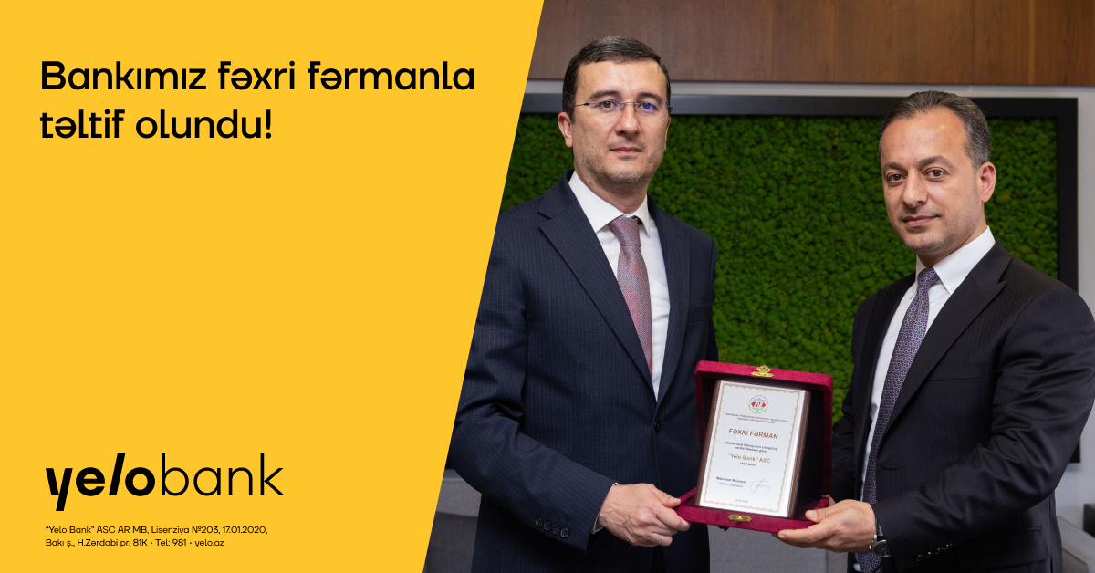 Yelo Bank Azərbaycan Sahibkarlar Konfederasiyasının fəxri fərmanına layiq görüldü