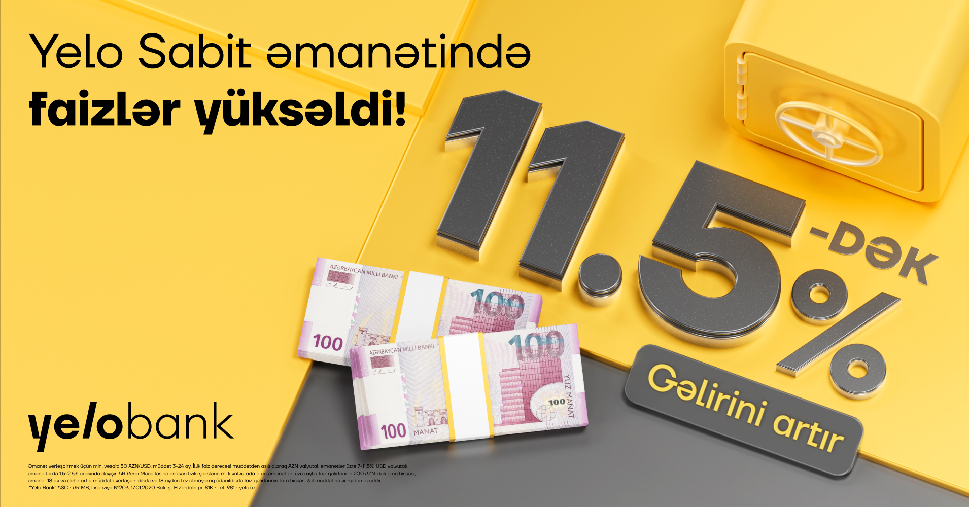 Yelo Sabit əmanət ilə illik 11.5%-dək yüksək gəlir!
