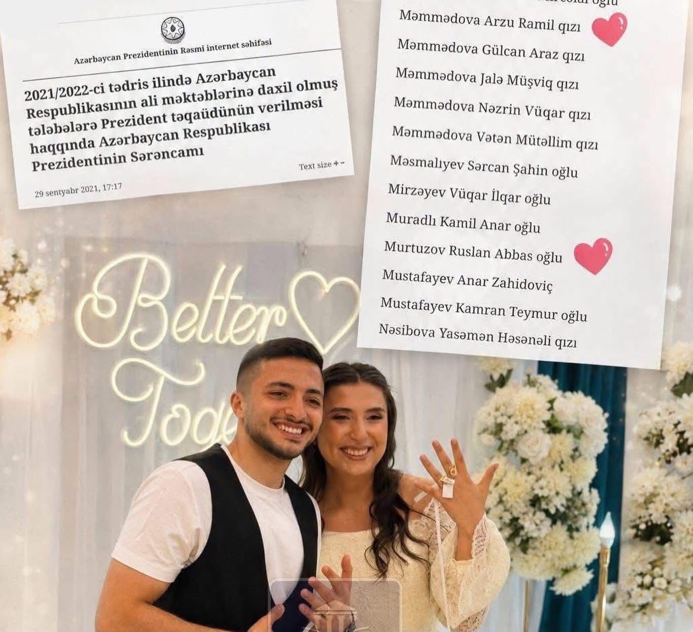 Prezident təqaüdçiləri evləndi - Hər ikisi 691 bal toplayıb