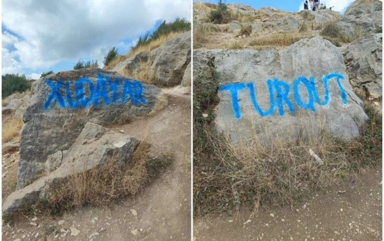 Şuşada turistlər qaya daşlarının üzərini yazıblar