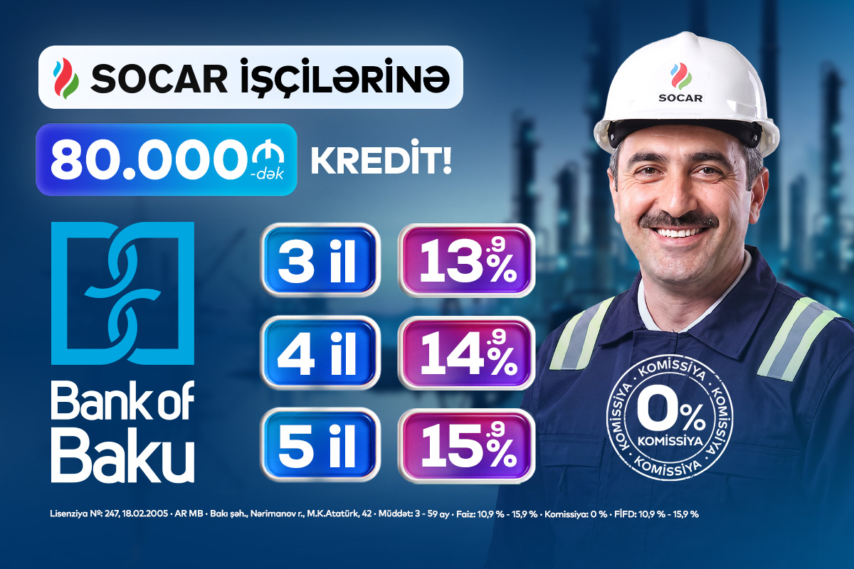 Bank of Baku-dan SOCAR işçilərinə 80.000 AZN-dək kredit – özəl faizlərlə və komissiyasız