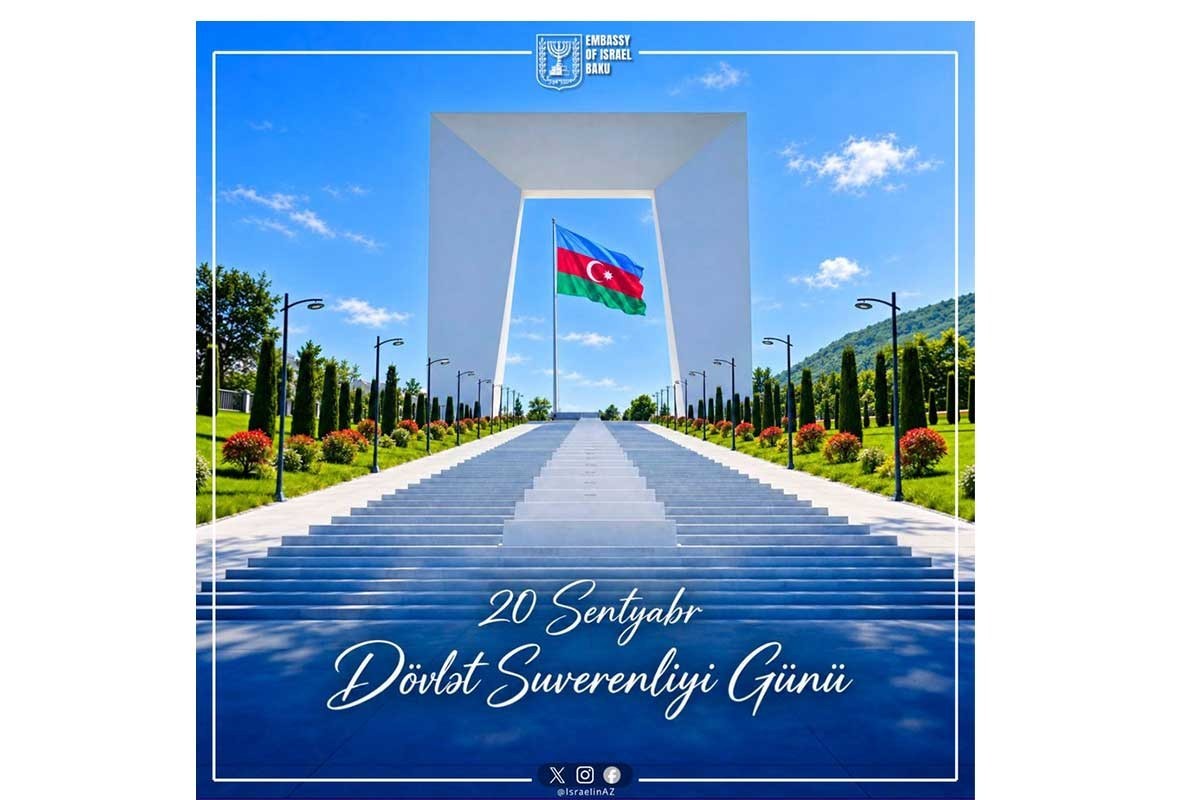 İsrail Səfirliyi Azərbaycanı Dövlət Suverenliyi Günü münasibətilə təbrik edib
