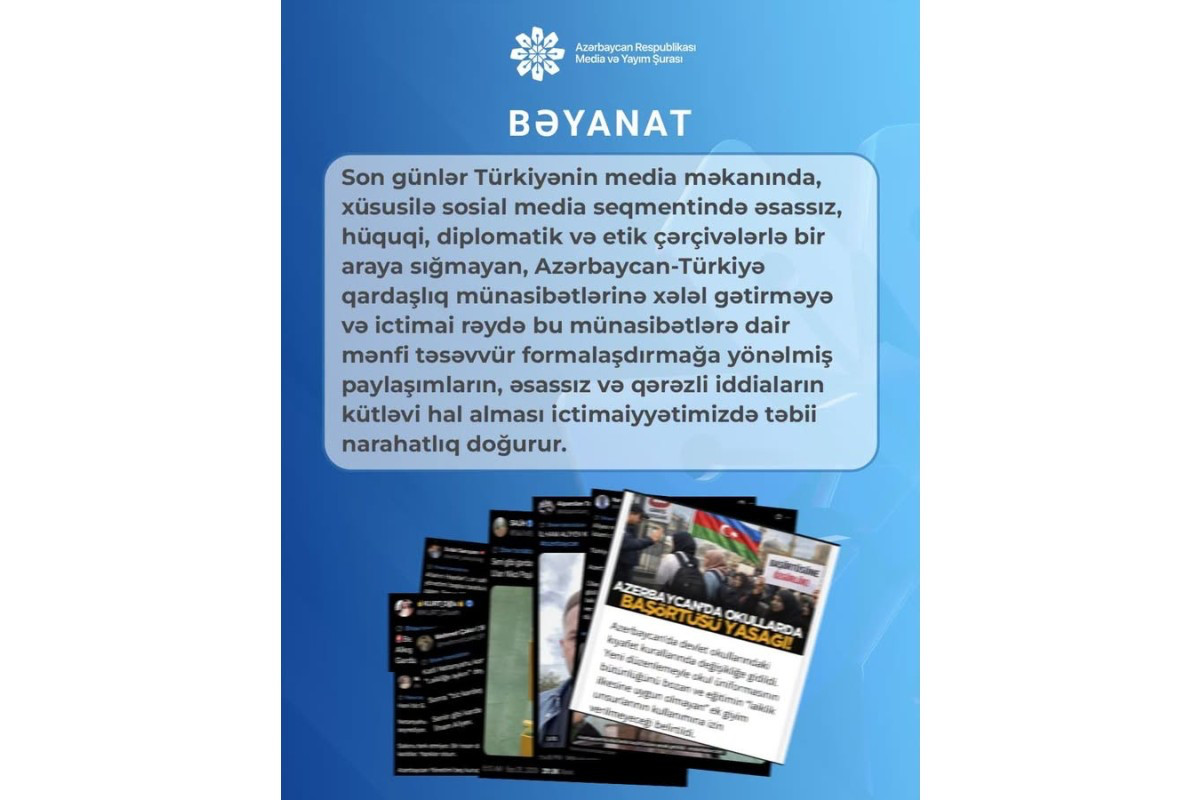 Media və Yayım Şurası: Türkiyə mediasında Azərbaycana qarşı əsassız və qərəzli iddialar kütləvi hal alıb