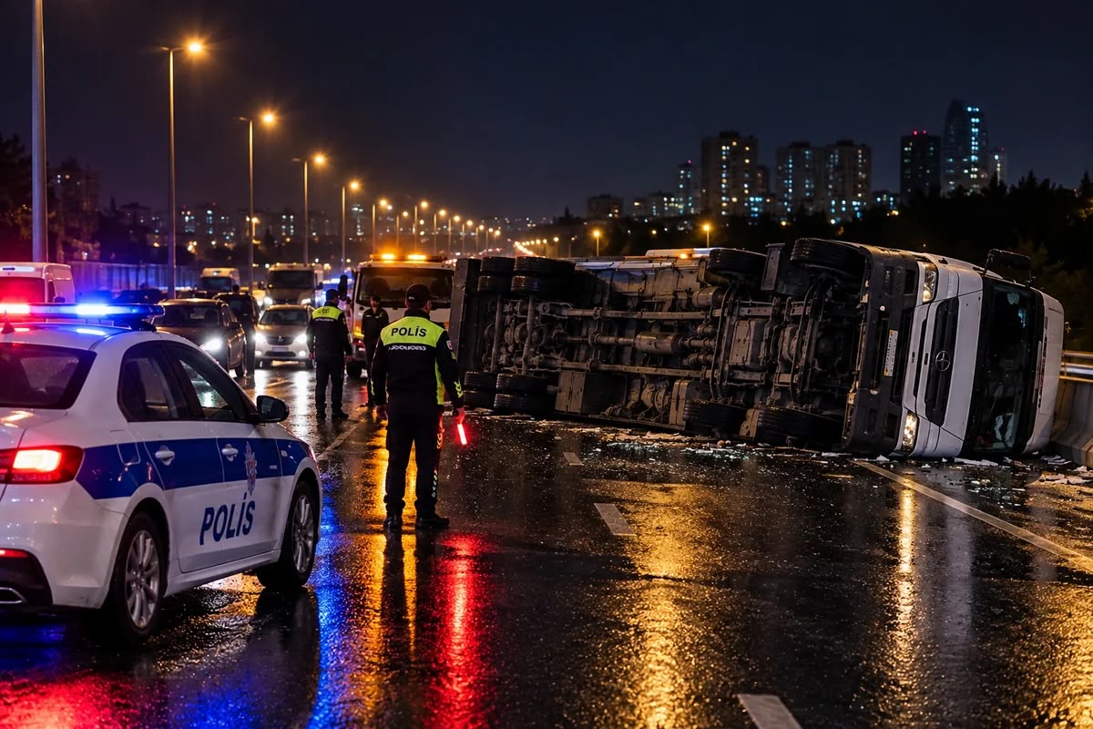 Zığ şosesində yük maşını aşdı: Yol bağlandı