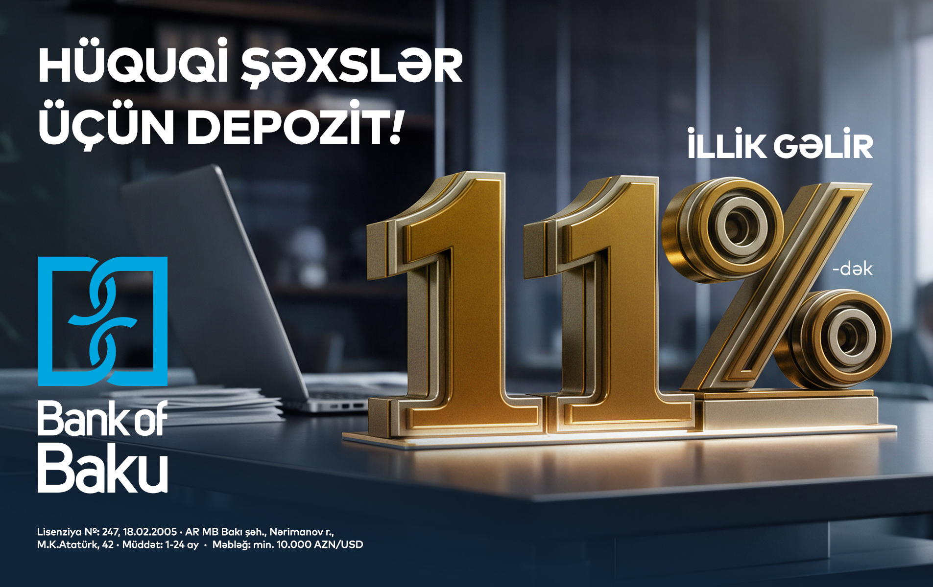 Bank of Baku-da hüquqi şəxslərə özəl depozit – 11%-dək gəlir!