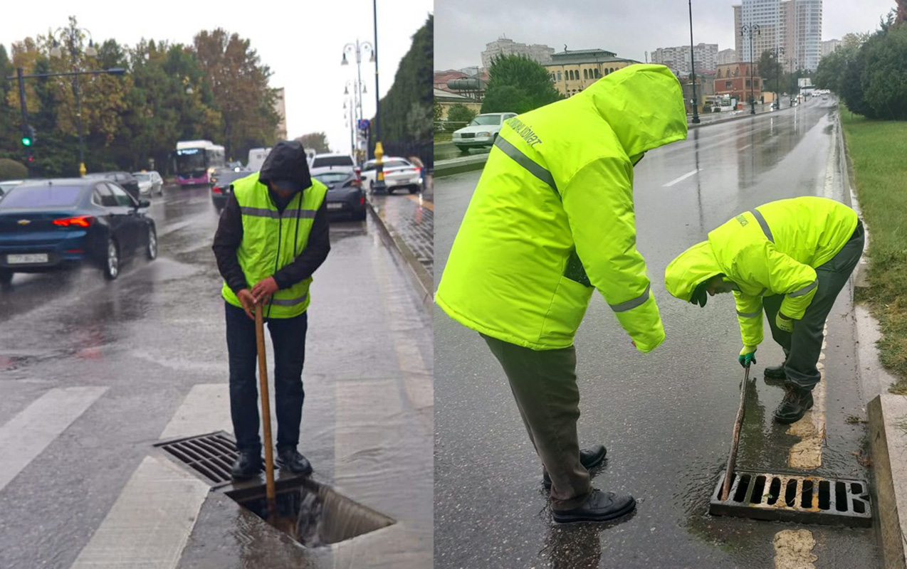 Həssas ərazilərdə yağış sularının toplanmasının qarşısı alınır - Fotolar