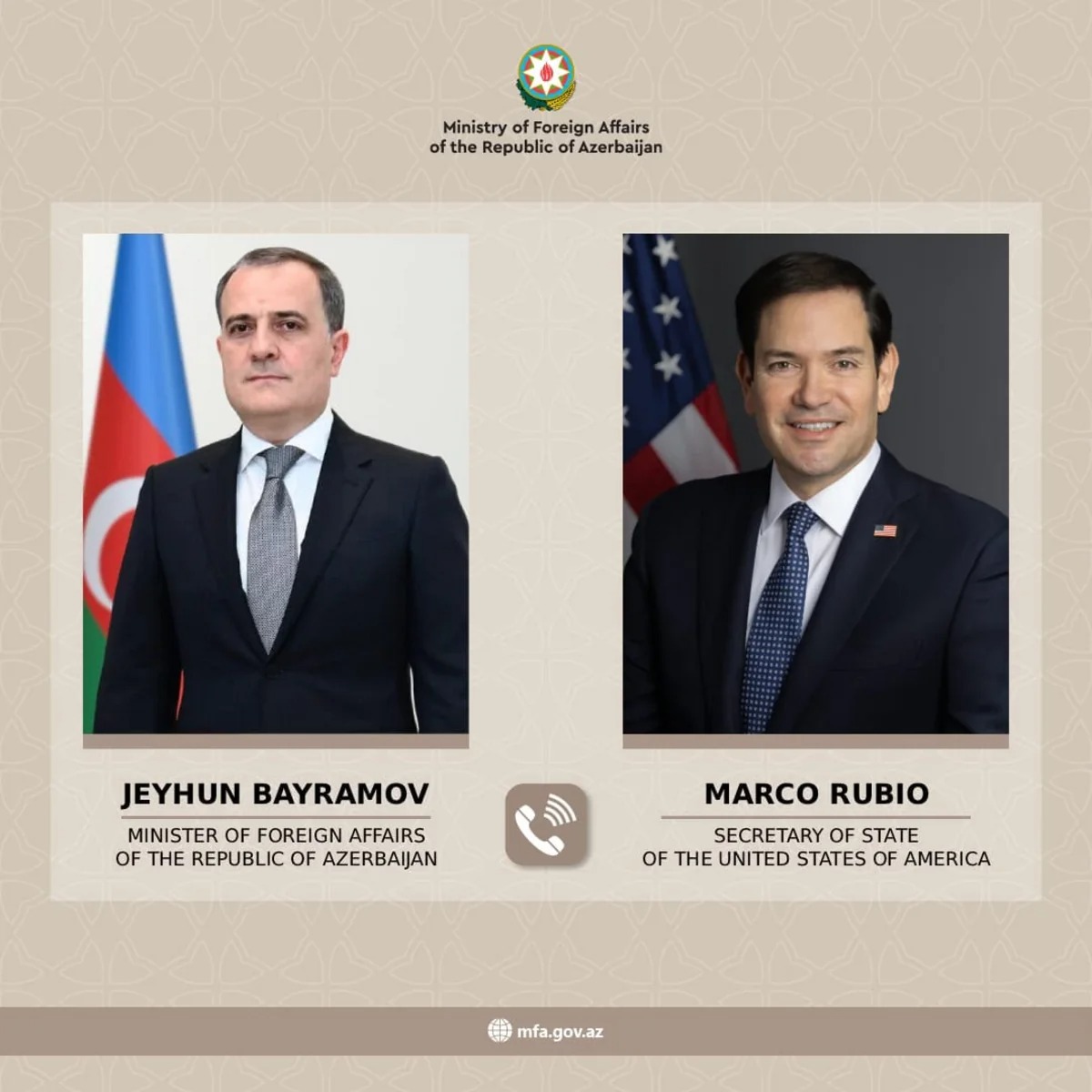 Ceyhun Bayramovla Marko Rubio arasında telefon danışığı olub