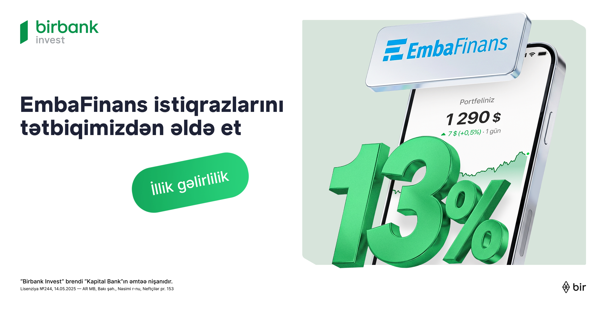 Birbank Invest vasitəsilə “EmbaFinans” BOKT istiqrazlarına investisiya etmək imkanı